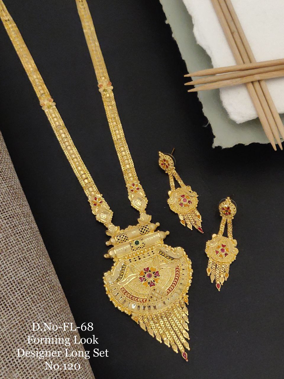 Forming Brass High Gold Long Necklaces Set 06