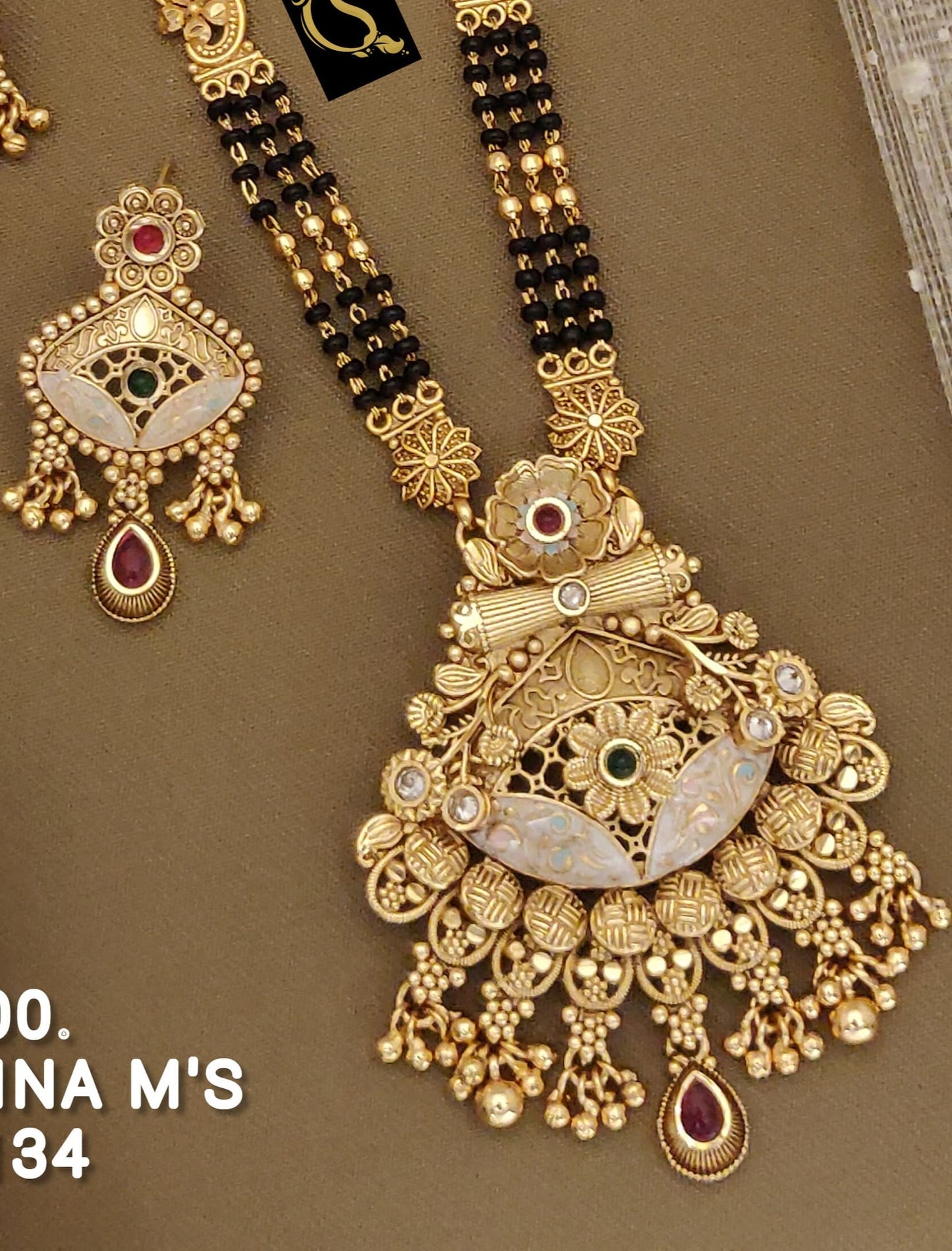 Brass High Gold Rajwadi Mangalsutra with Earrings