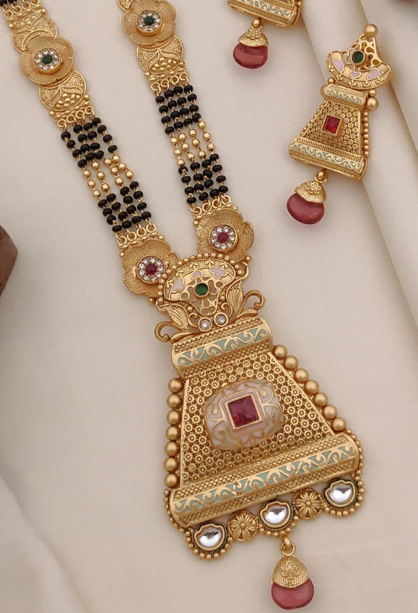 Brass High Gold Rajwadi Mangalsutra with Earrings 013