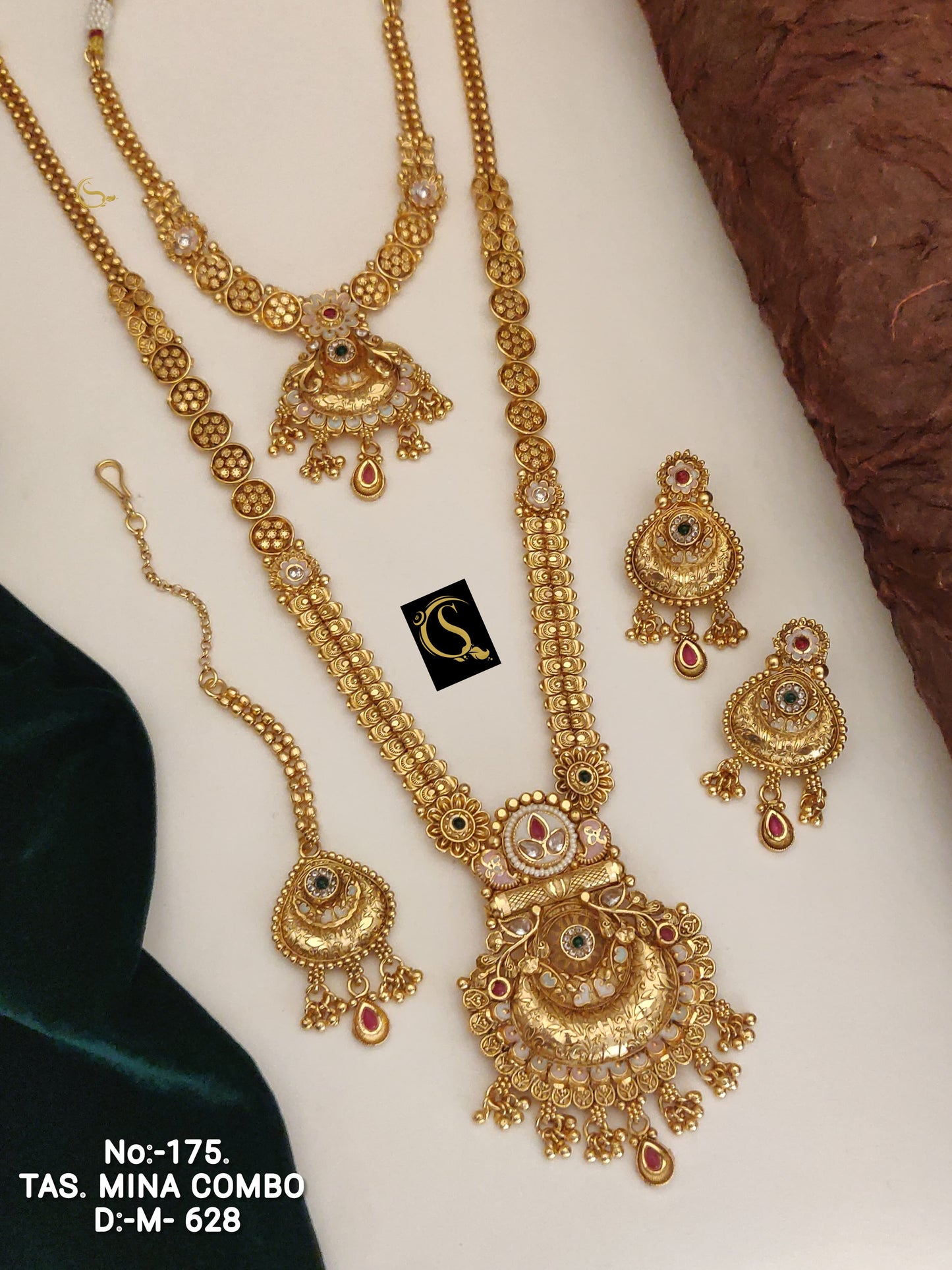 Traditional Antique Brass Gold Combo Jewellery Set 19