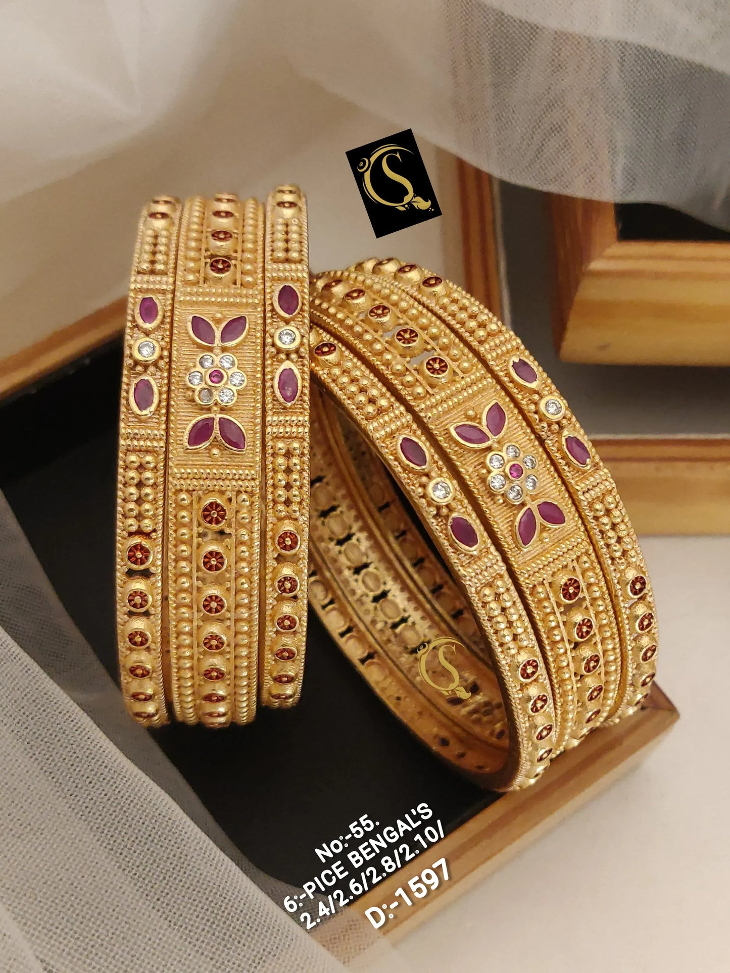 Brass High Gold Antique Bangles 018 - Queenzart Imitation Jewellery