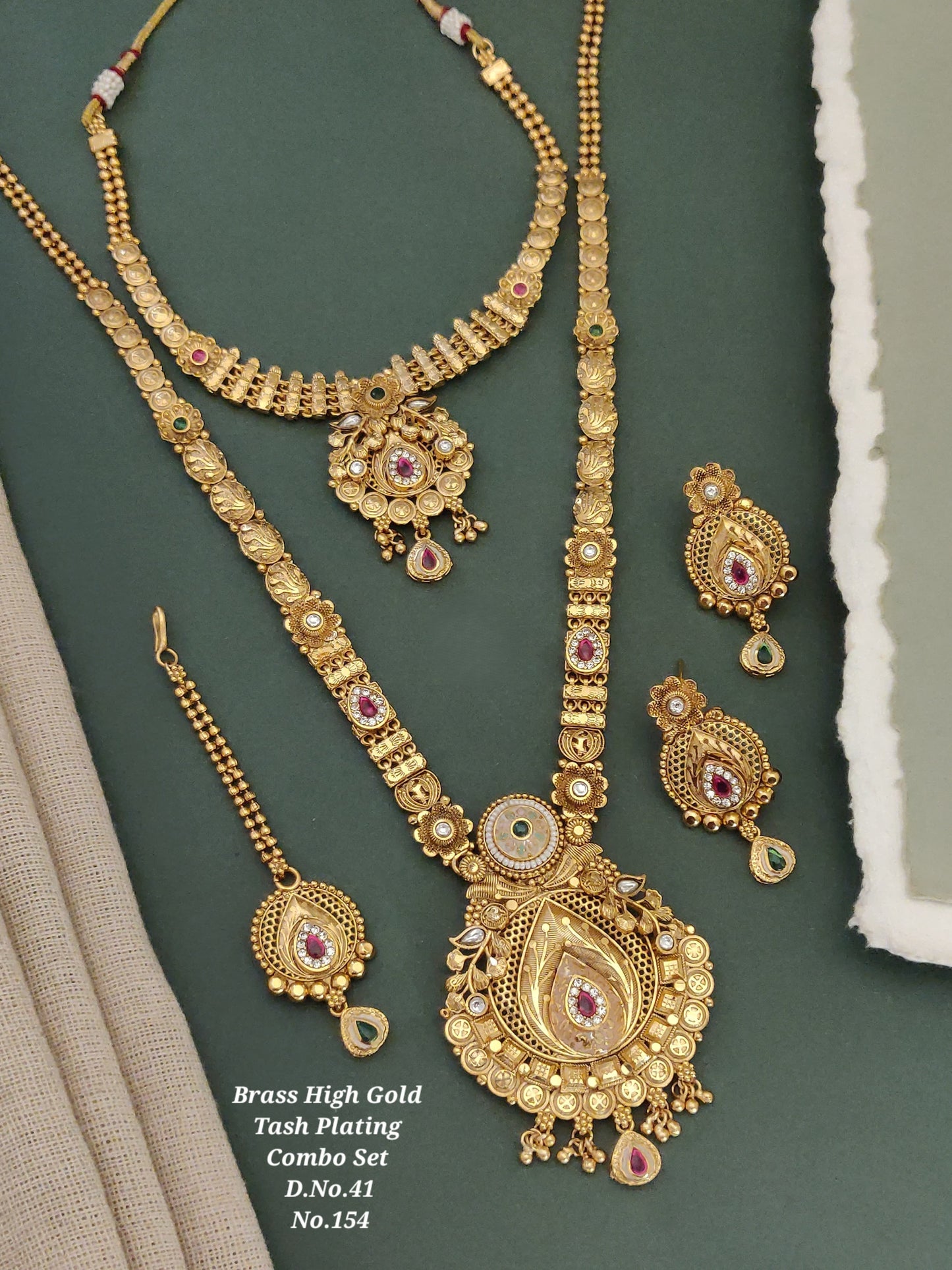 Traditional Antique Brass Gold Combo Jewellery Set 02