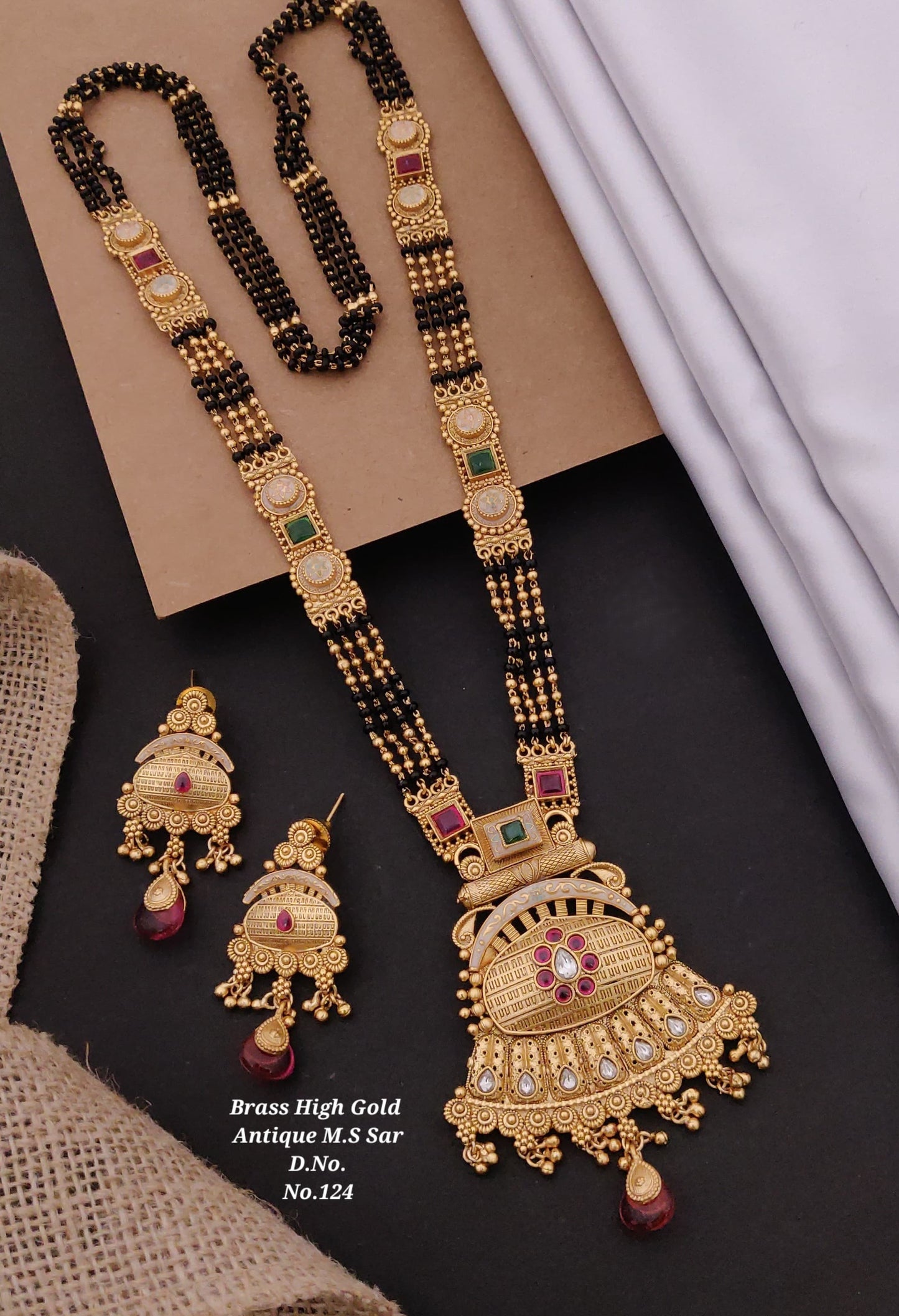 Brass High Gold Rajwadi Mangalsutra with Earrings 022