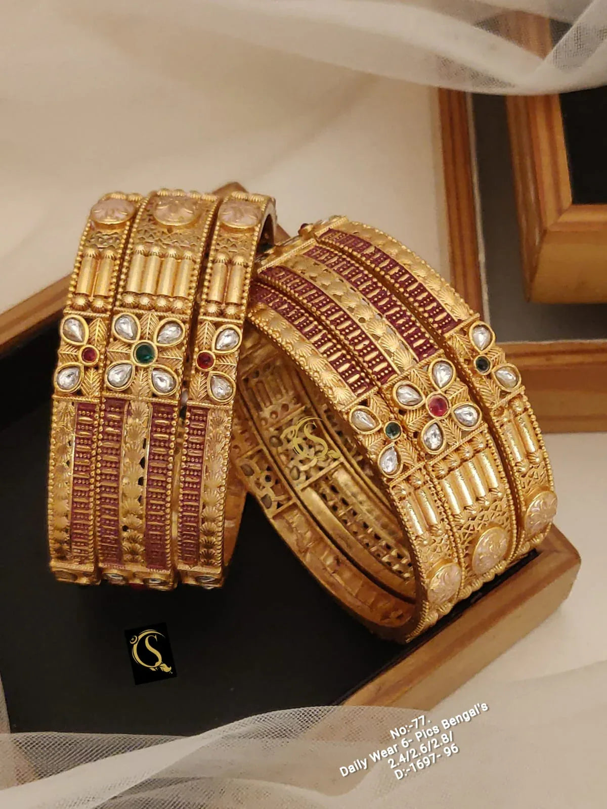 Brass High Gold Antique Bangles 026 - Queenzart Imitation Jewellery