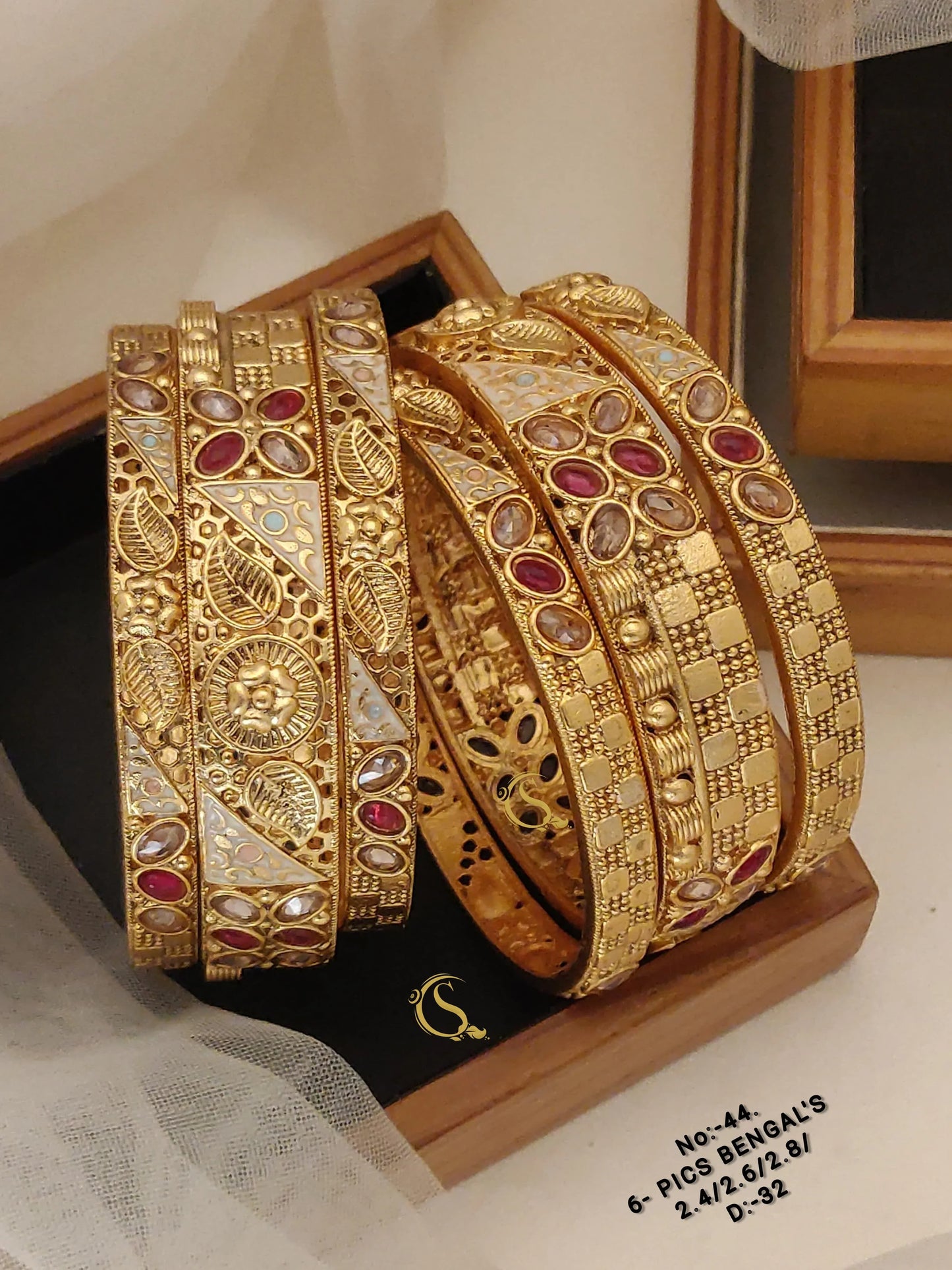 Brass High Gold Antique Bangles 027 - Queenzart Imitation Jewellery