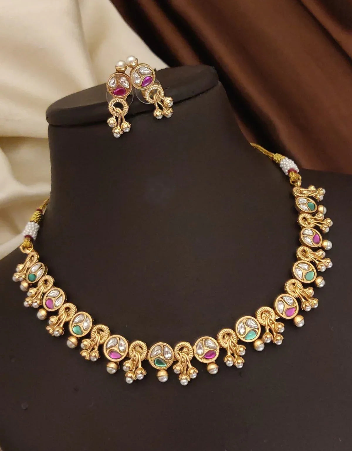 Brass High Gold Antique Necklace Set 18 - Queenzart Imitation Jewellery