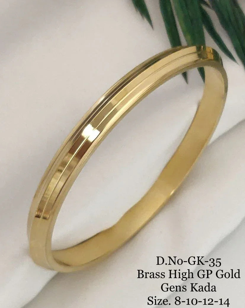 Brass high gold-plated Gens Kada bangle with sleek parallel line design, sizes 8-14
