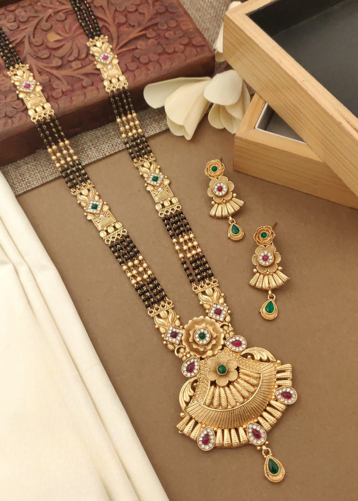 Brass High Gold Rajwadi Mangalsutra - Queenzart Imitation Jewellery