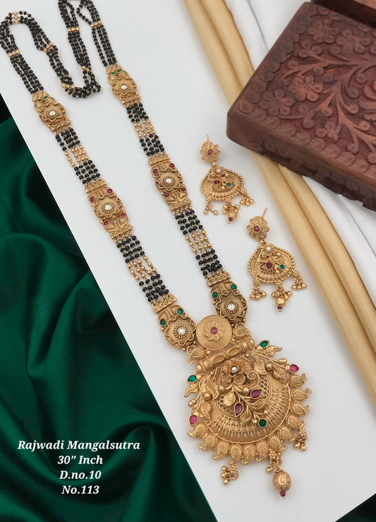 Brass High Gold Rajwadi Mangalsutra with Earrings