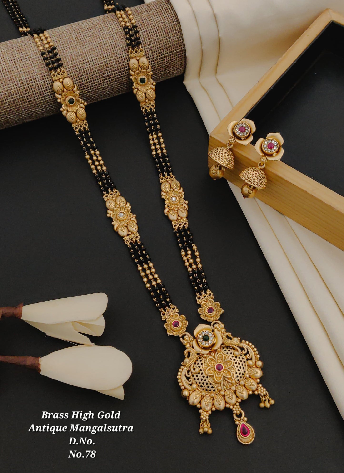 Brass High Gold Rajwadi Mangalsutra with Earrings