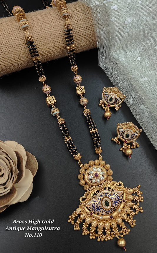 Brass High Gold Rajwadi Mangalsutra with Earrings