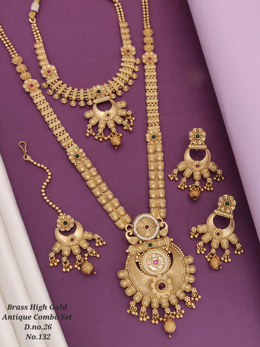 Traditional Antique Brass Gold Combo Jewellery Set 02