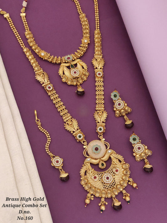 Traditional Antique Brass Gold Combo Jewellery Set 07