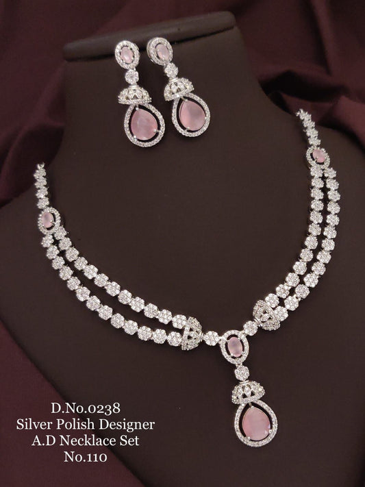 Silver Plated AD Stone Necklace Set