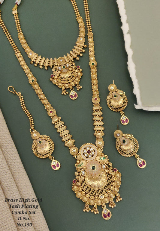 Traditional Antique Brass Gold Combo Jewellery Set 01