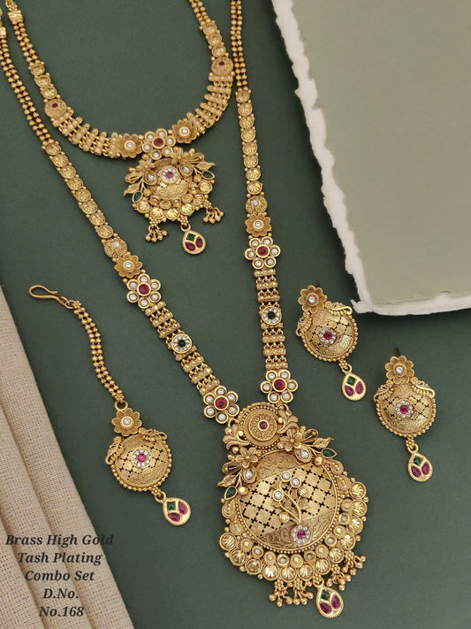 Traditional Antique Brass Gold Combo Jewellery Set 04