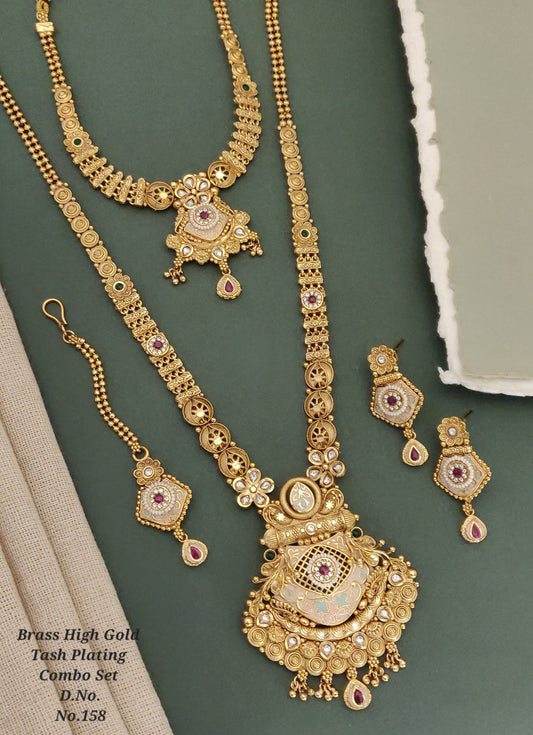 Traditional Antique Brass Gold Combo Jewellery Set 05