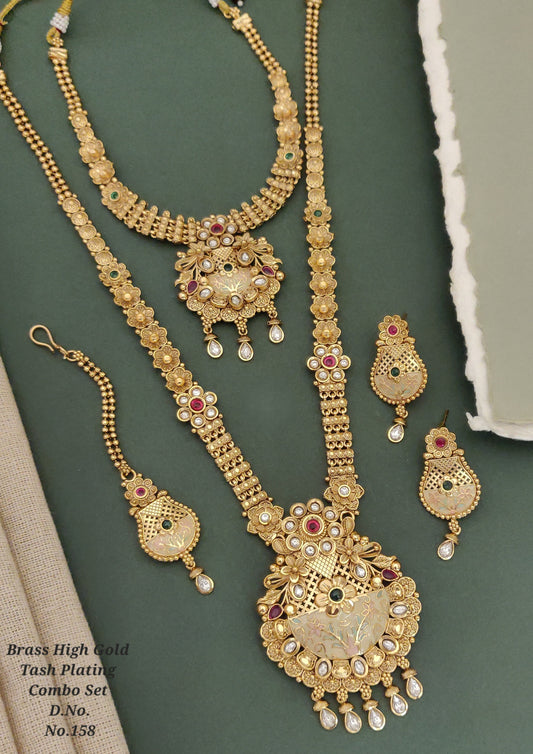 Traditional Antique Brass Gold Combo Jewellery Set 06