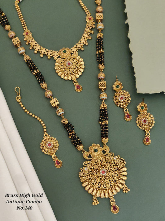 Traditional Antique Brass Gold Combo Jewellery Set 17