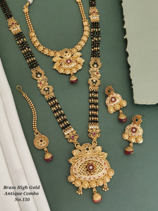 Traditional Antique Brass Gold Combo Jewellery Set 03