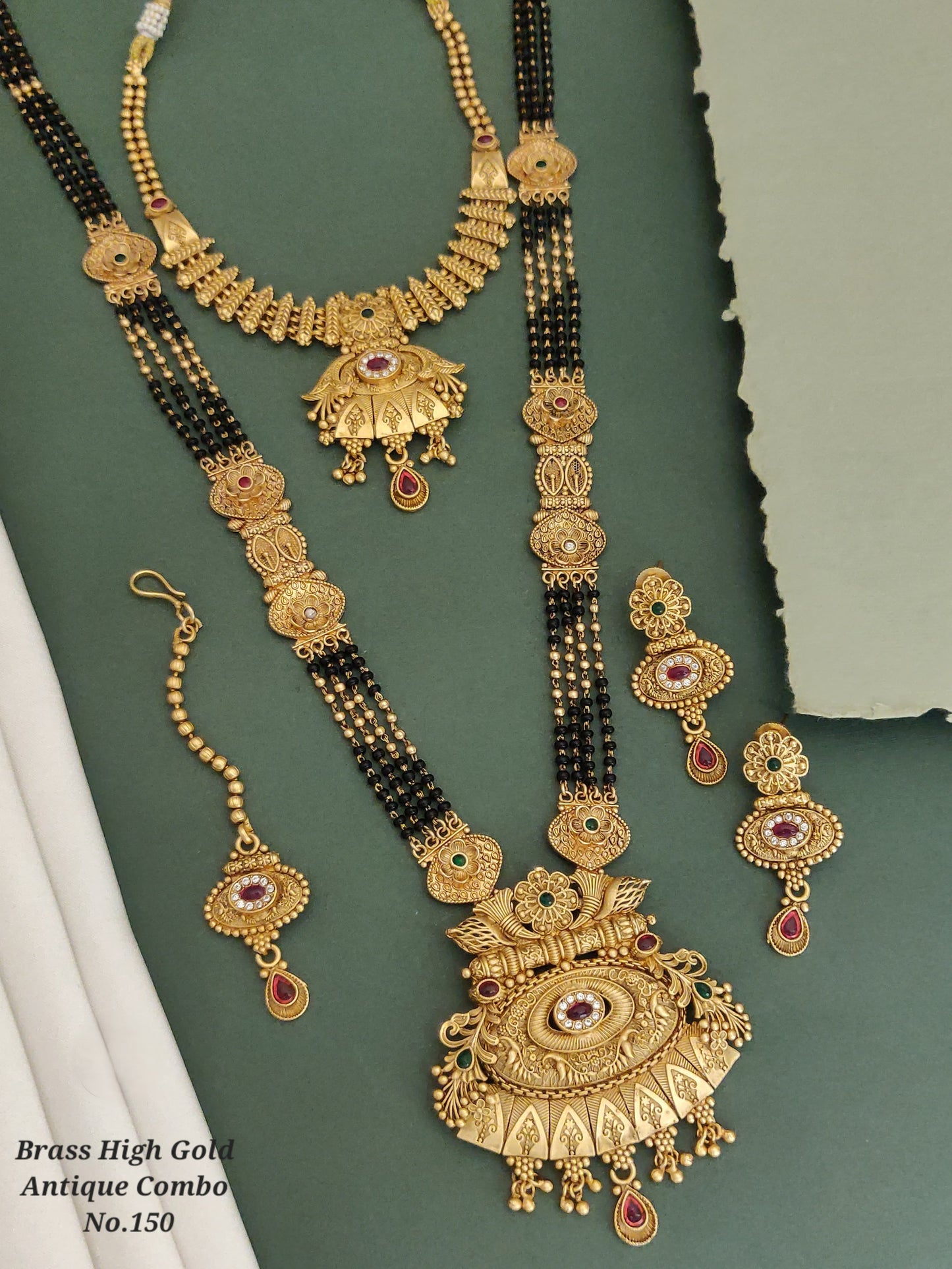 Traditional Antique Brass Gold Combo Jewellery Set 8