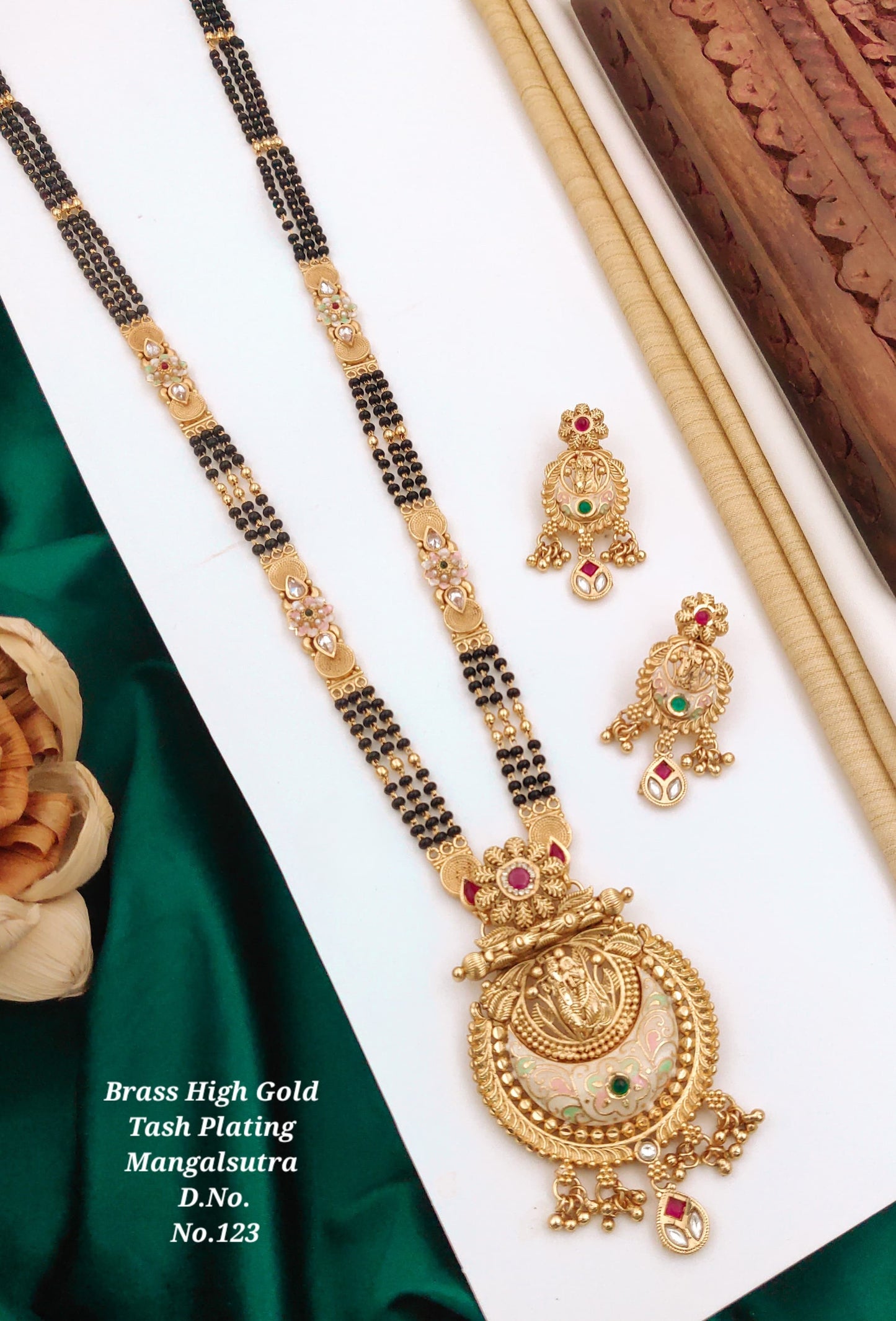 Brass High Gold Rajwadi Mangalsutra with Earrings 011