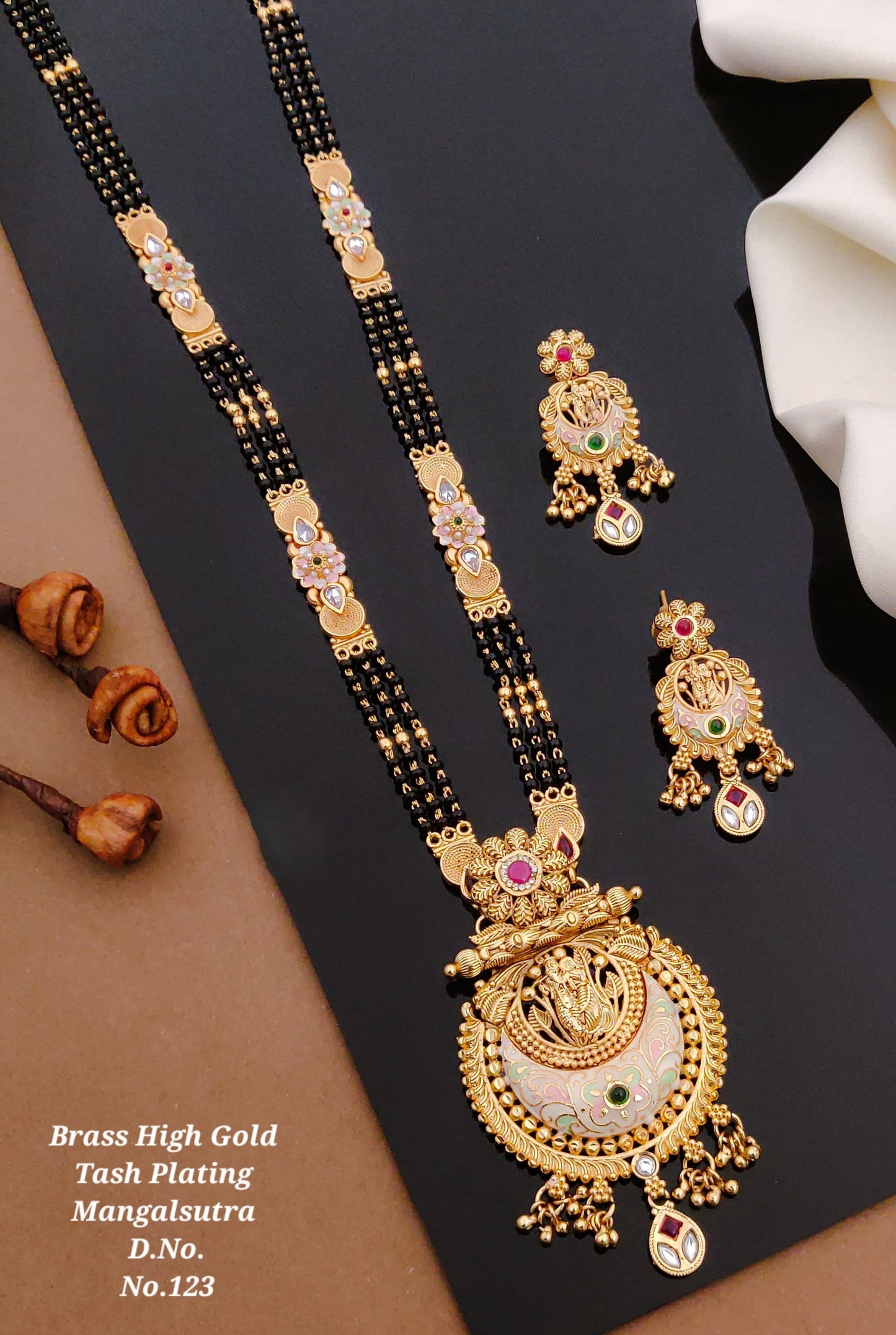 Brass High Gold Rajwadi Mangalsutra with Earrings 011