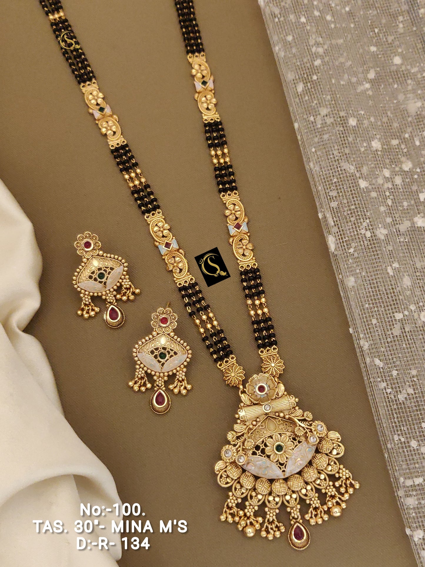 Brass High Gold Rajwadi Mangalsutra with Earrings