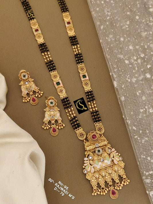 Brass High Gold Rajwadi Mangalsutra with Earrings