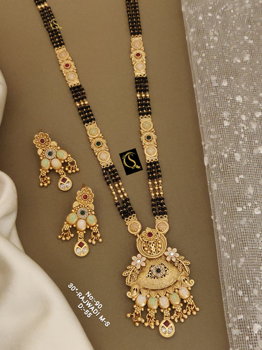 Brass High Gold Rajwadi Mangalsutra with Earrings