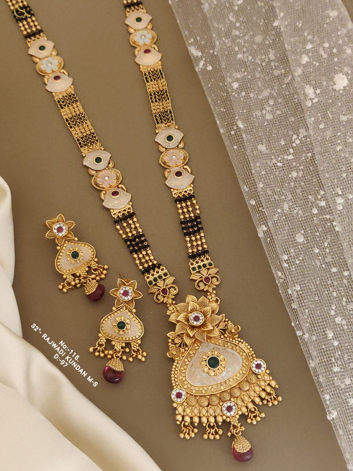 Brass High Gold Rajwadi Mangalsutra with Earrings 31