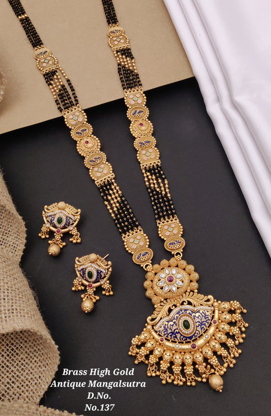 Brass High Gold Rajwadi Mangalsutra with Earrings 017