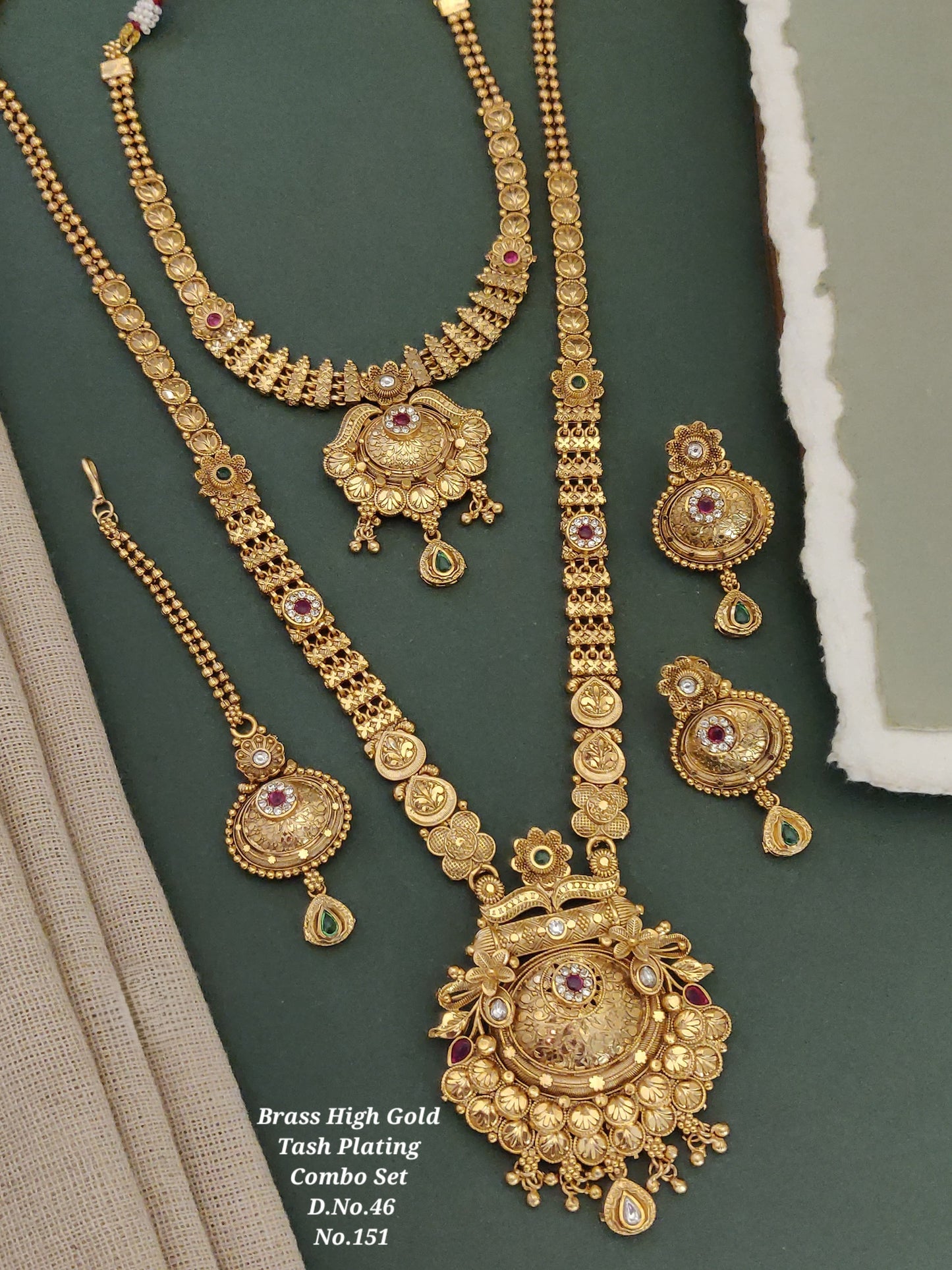 Traditional Antique Brass Gold Combo Jewellery Set 07