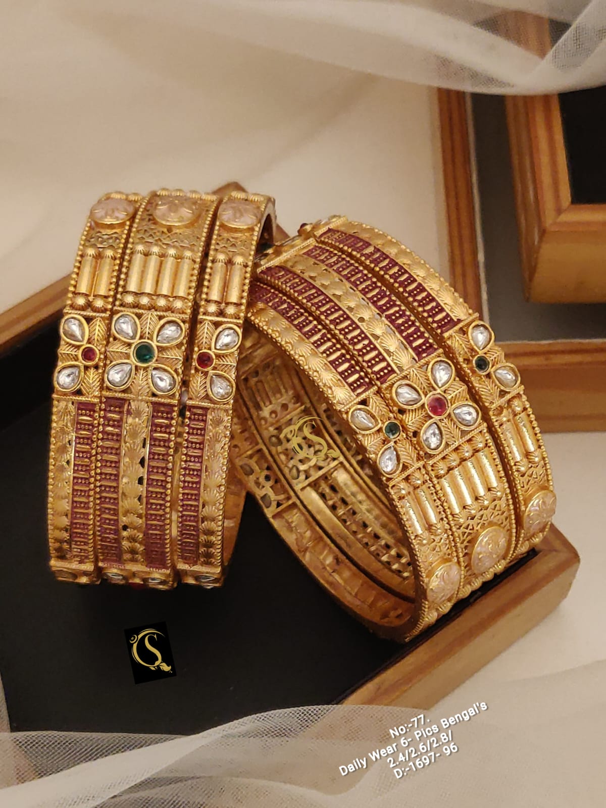 Brass High Gold Antique Bangles 026