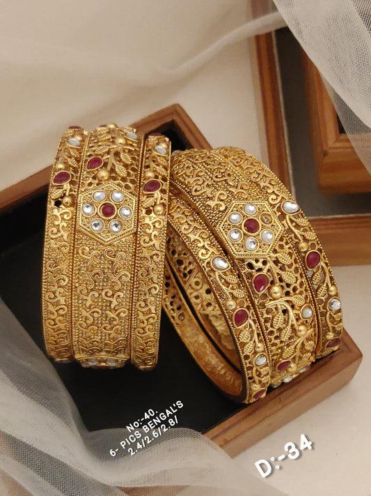 Brass High Gold Antique Bangles 028