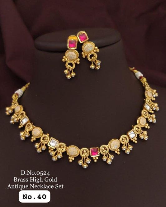 Brass High Gold Antique Necklace Set 16