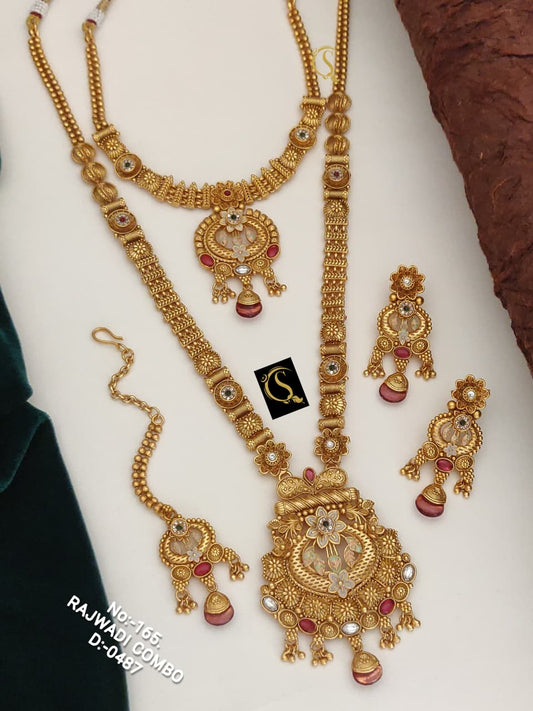Traditional Antique Brass Gold Combo Jewellery Set 11