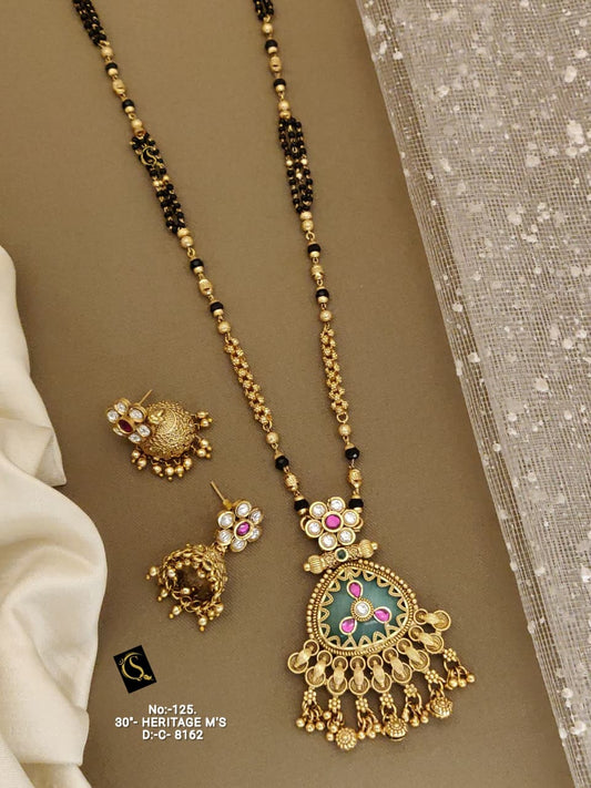 Brass High Gold Rajwadi Mangalsutra with Earrings 8162