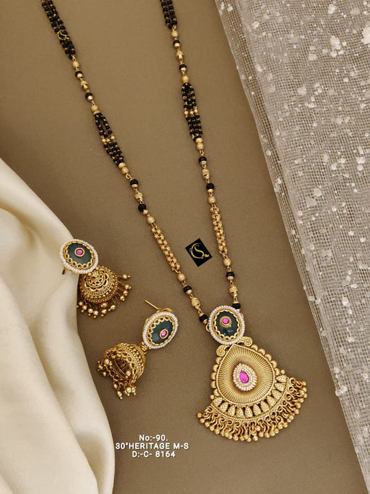 Brass High Gold Rajwadi Mangalsutra with Earrings 8164