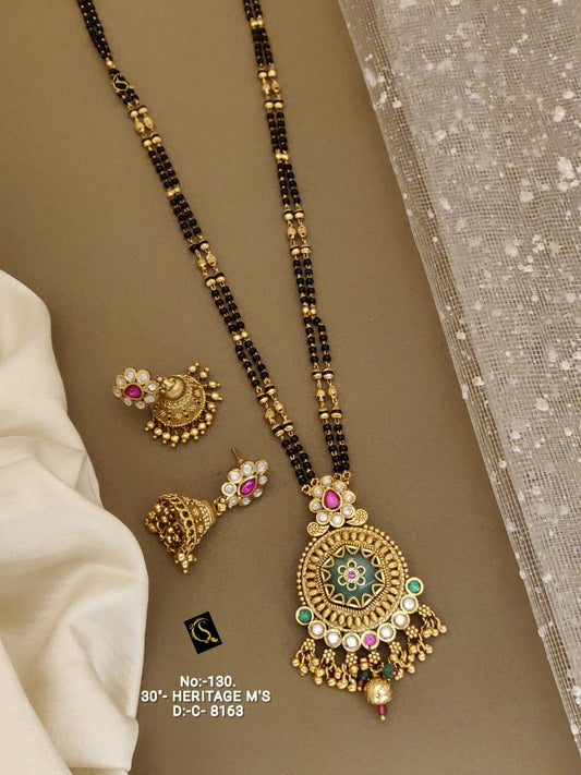 Brass High Gold Rajwadi Mangalsutra with Earrings 8163