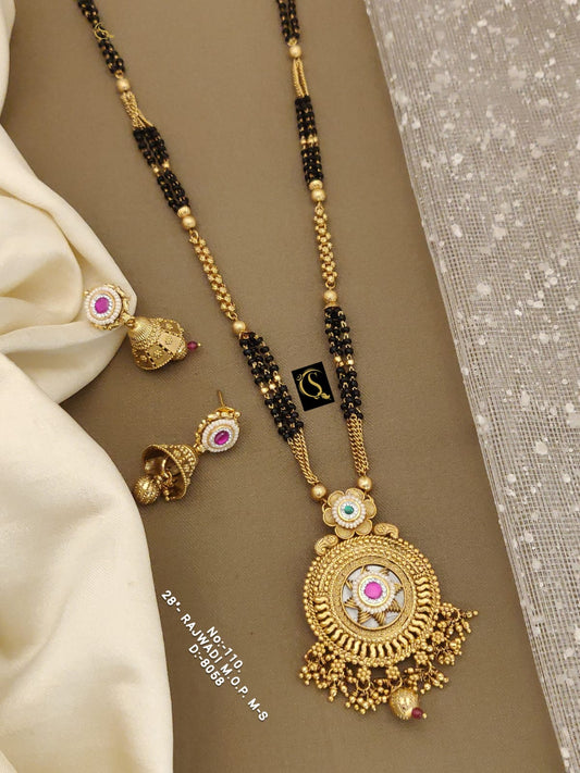 Brass High Gold Rajwadi Mangalsutra with Earrings 8058