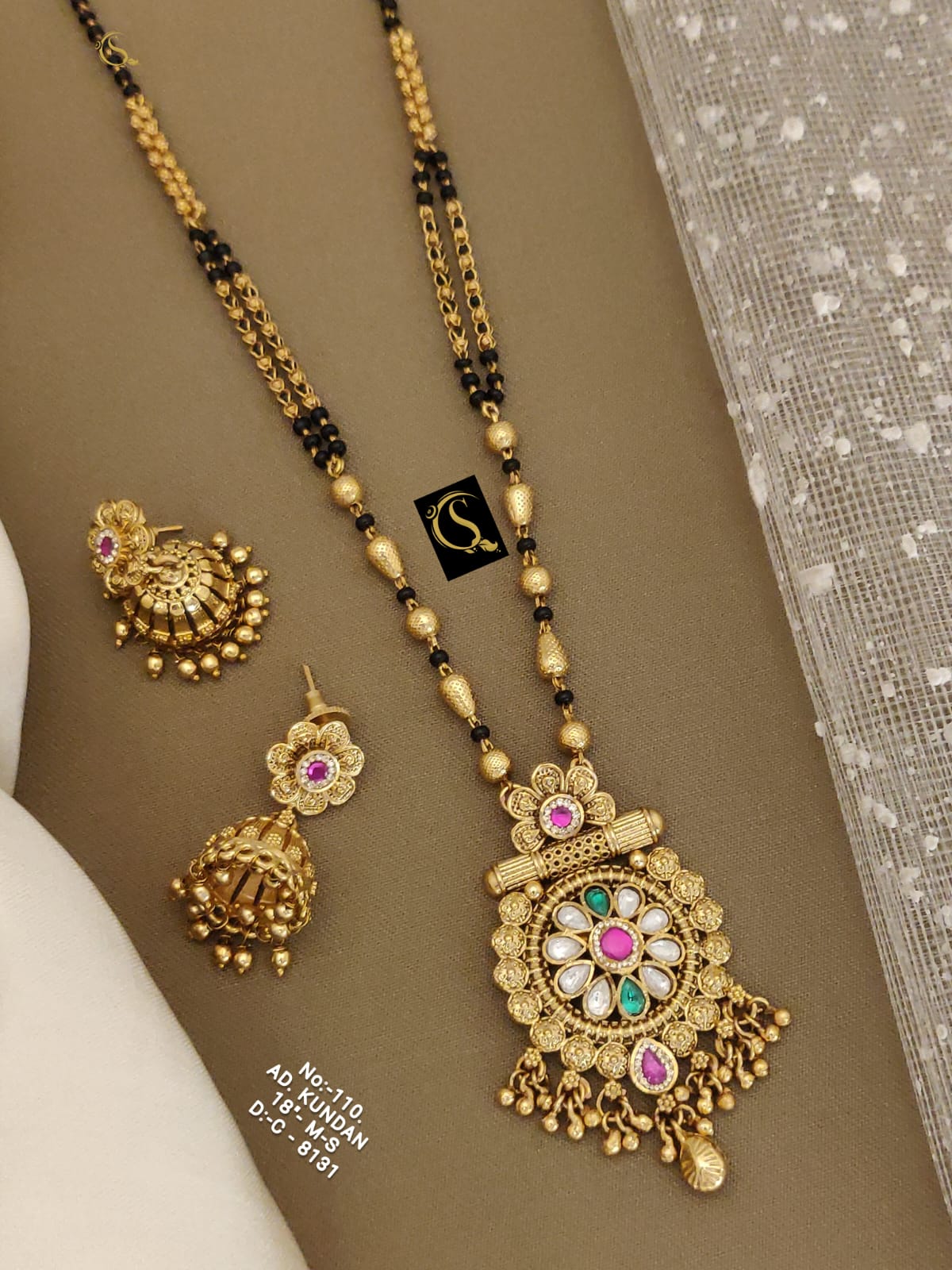 Brass High Gold Rajwadi Mangalsutra with Earrings 8131