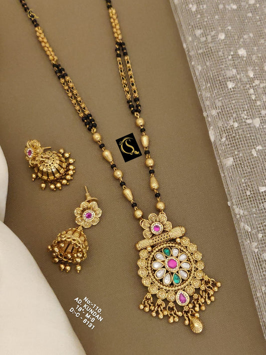 Brass High Gold Rajwadi Mangalsutra with Earrings 8131