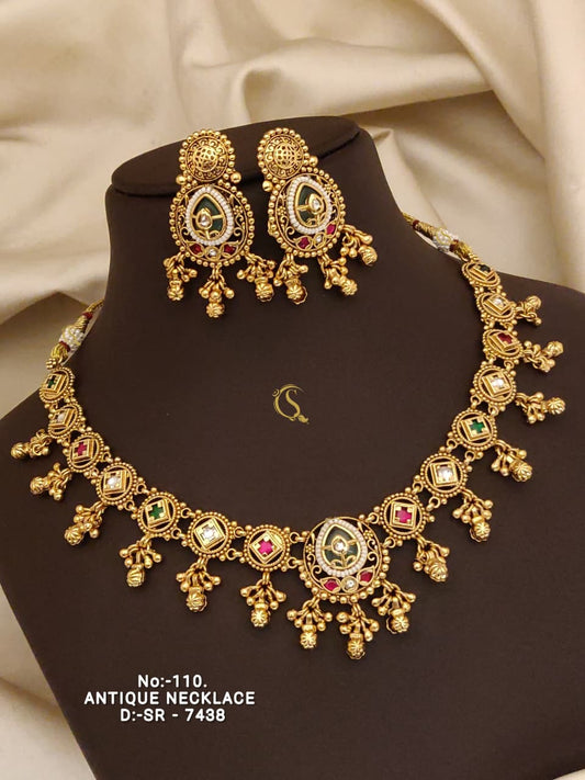 Brass High Gold Antique Necklace Set 15