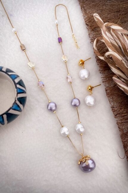 Gold Plated Fancy Crystal Mala Set - Queenzart Imitation Jewellery