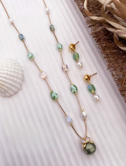 Gold Plated Fancy Crystal Mala Set - Queenzart Imitation Jewellery