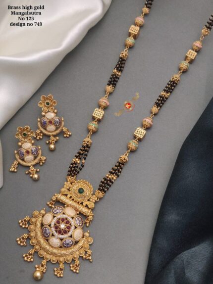 Brass High Gold Rajwadi Mangalsutra with Earrings