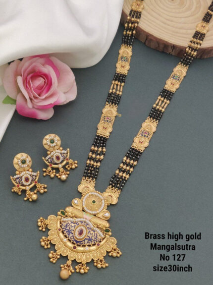 Brass High Gold Rajwadi Mangalsutra with Earrings
