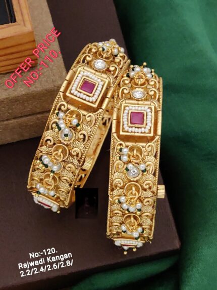 Brass High Gold Antique Bangles - Queenzart Imitation Jewellery