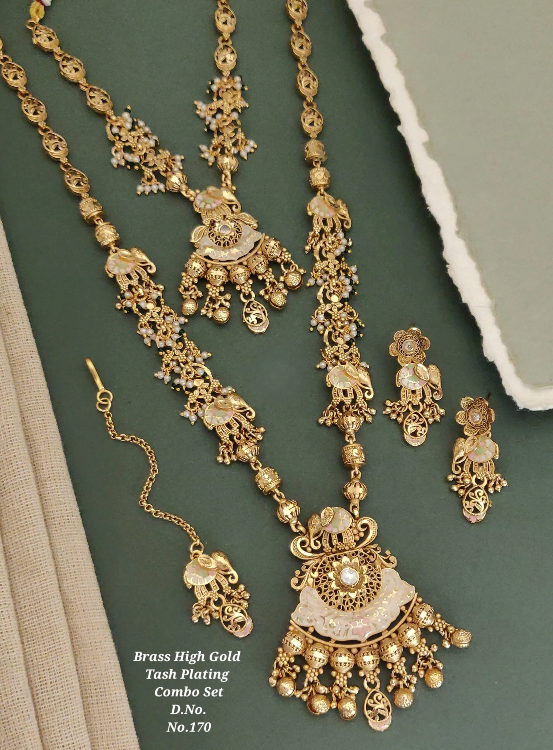 WhatsAppImage2025-01-03at08.30.41 Brass high gold plating traditional Indian jewelry combo set with elephant motifs and intricate pearl detailing